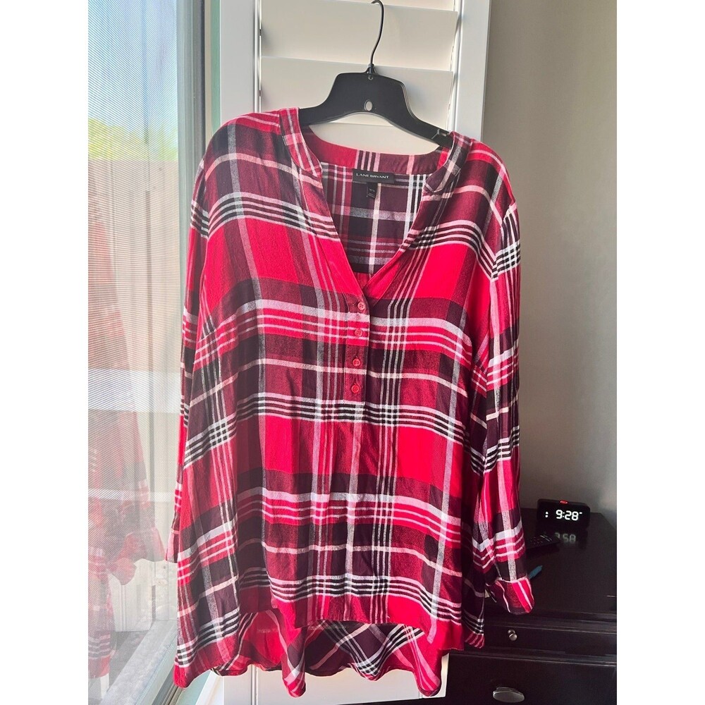 Lane Bryant Red Plaid Soft Flannel shirt size 14/16 Lond Sleeves
